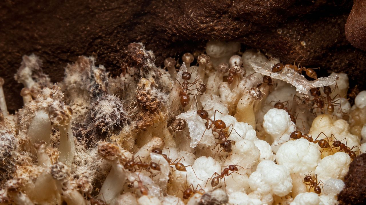 Formigas limpam e usam bactérias para proteger suas fazendas subterrâneas de fungos nocivos.