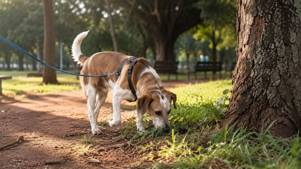 Passeios que permitem ao cão farejar e explorar reduzem o estresse e melhoram sua saúde mental.