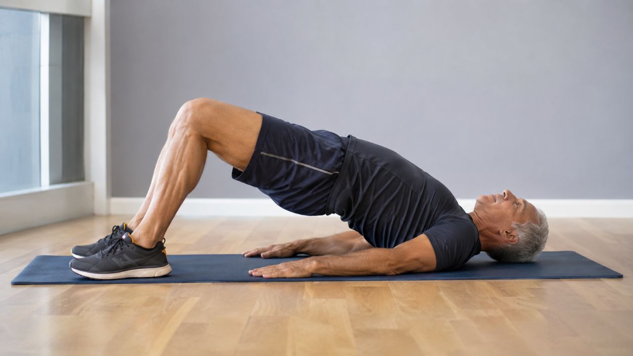 A elevação de quadril é um exercício fácil e seguro para fazer em casa usando apenas o colchonete.