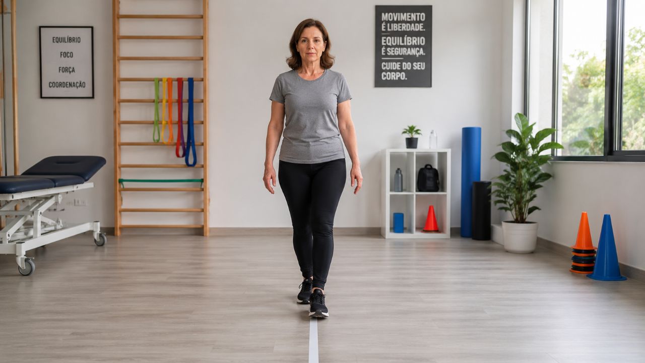 Exercícios de equilíbrio fortalecem os músculos estabilizadores, prevenindo quedas e melhorando a postura.