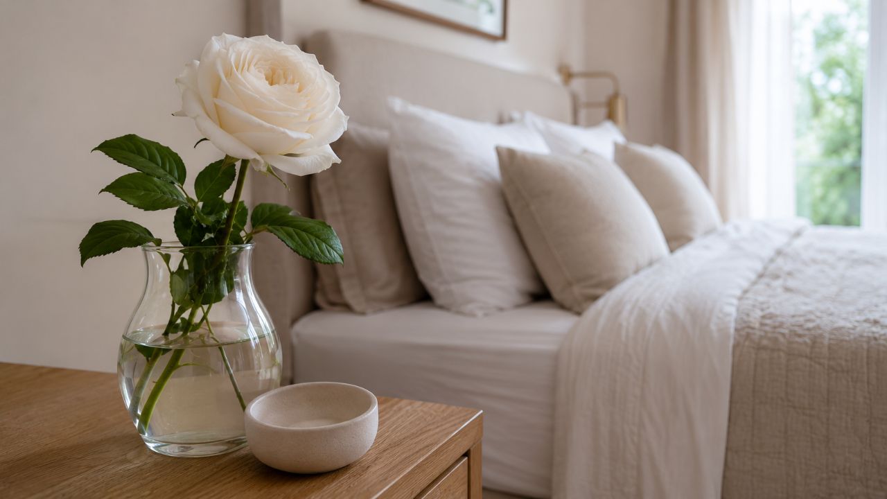 Manter uma rosa fresca no quarto e o ambiente organizado atrai bem-estar e renovação.