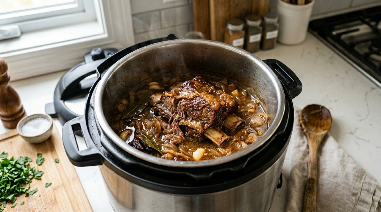 Dourar a costela antes de tampar a panela cria uma camada de sabor que não aparece quando a carne entra direto na água