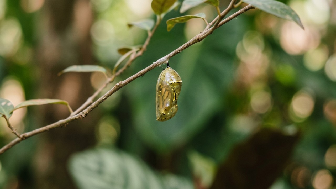 O processo de metamorfose das lagartas revela uma transformação biológica surpreendente dentro do casulo. – Imagem gerada por IA