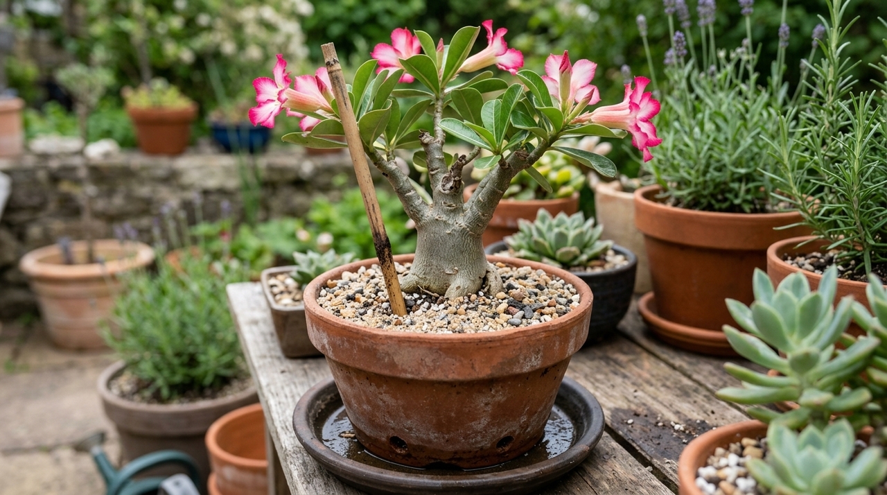 O vaso da rosa do deserto precisa ter furos de drenagem e tamanho proporcional à planta.