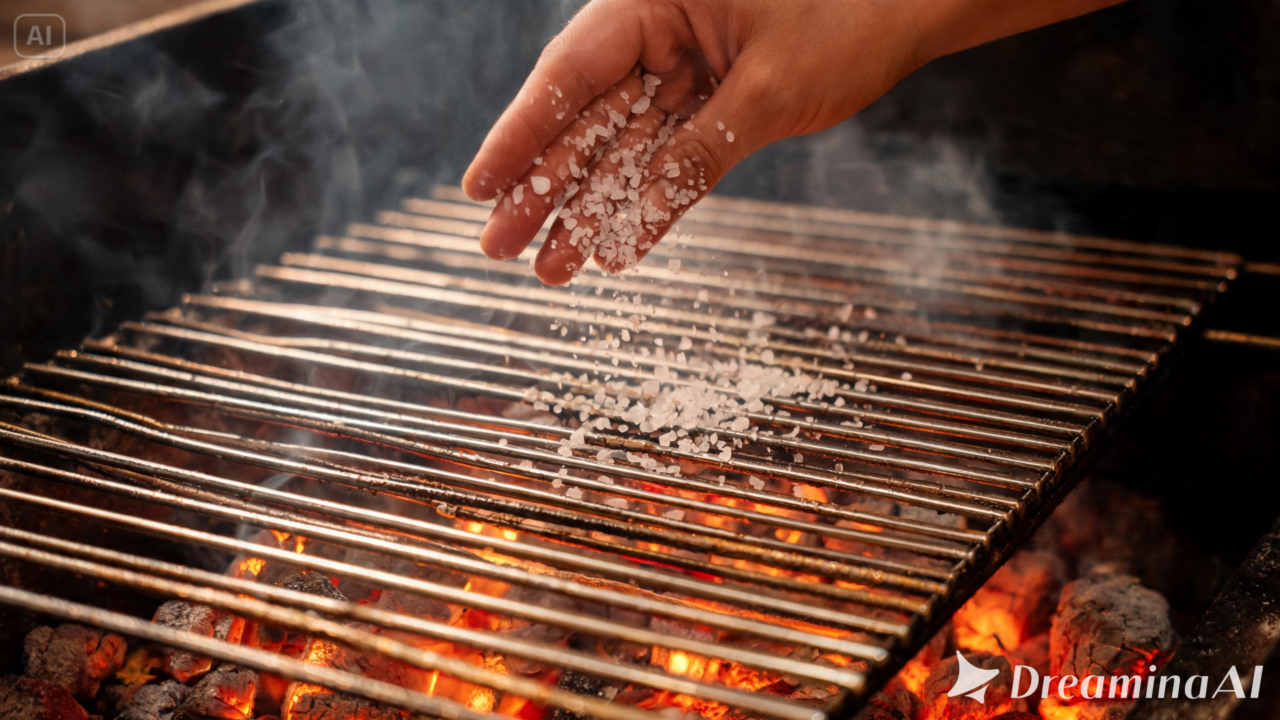 Aprenda como usar sal grosso na grelha para melhorar o preparo da carne e manter o equipamento mais limpo durante o churrasco.