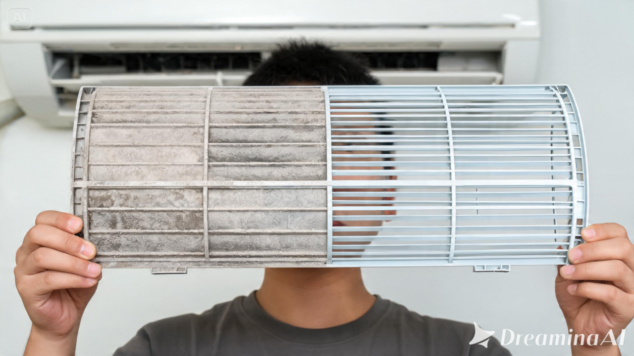 Uma limpeza simples na grade do ar condicionado ajuda a melhorar a circulação de ar e reduzir o acúmulo de sujeira no ambiente.