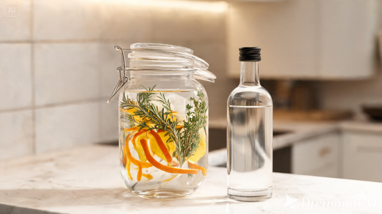 Reaproveite cascas de laranja e crie um limpador doméstico econômico, aromático e ideal para superfícies laváveis.