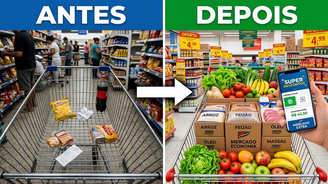 Adotar estratégias inteligentes no supermercado e no armazenamento dos alimentos garante uma economia real para o lar. – Imagem gerada por IA