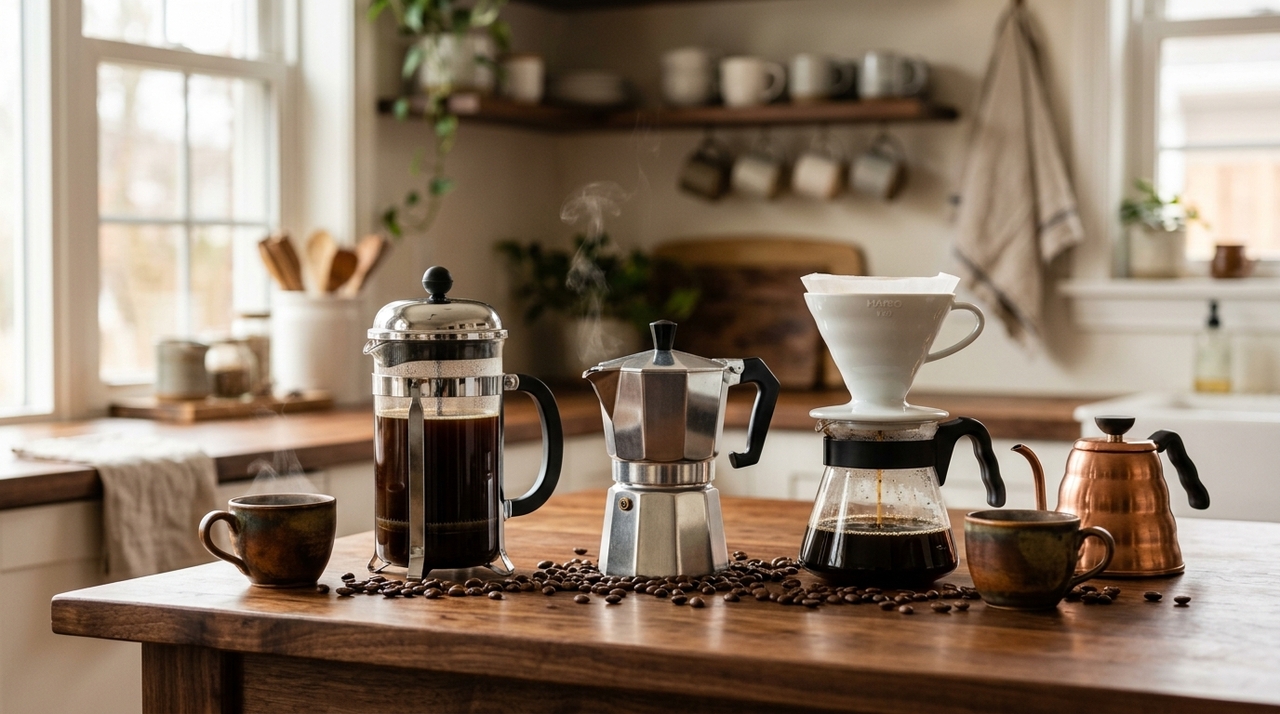 Uma cafeteira de café é o conjunto de peças que controla temperatura, pressão, tempo de contato e filtragem da bebida