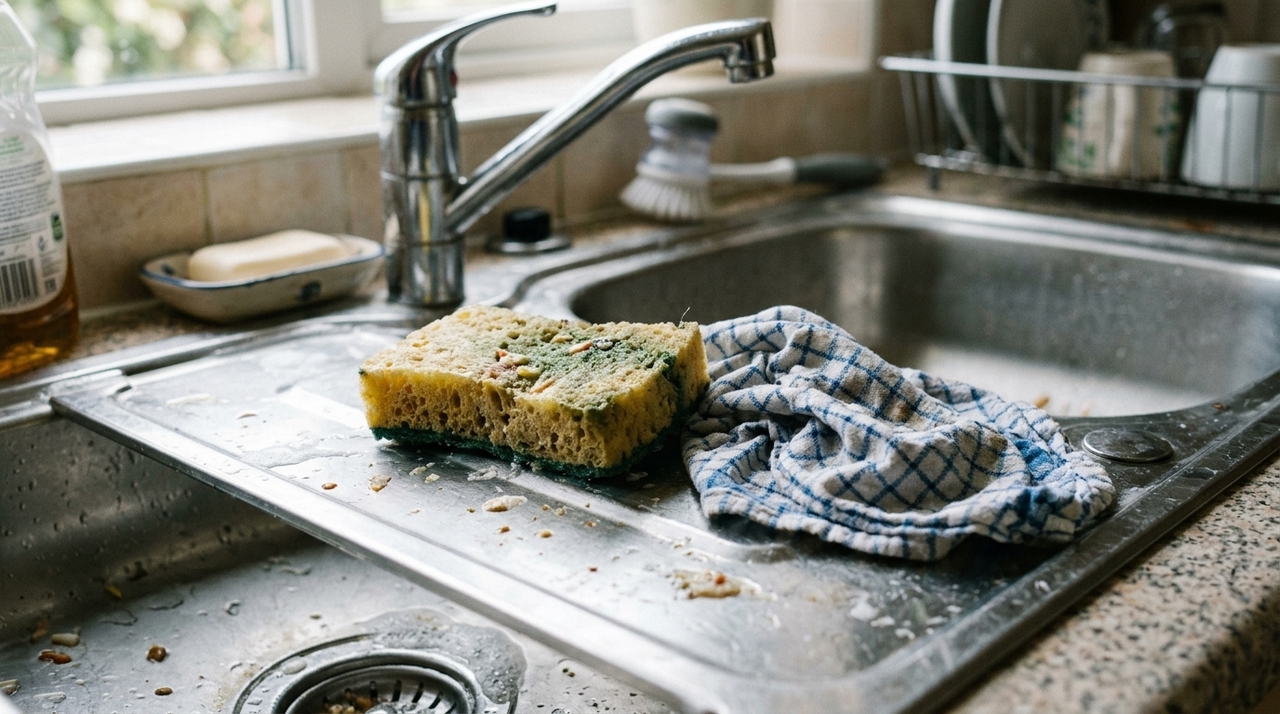 A esponja de cozinha é apontada em diversos estudos como um dos itens mais contaminados da casa.