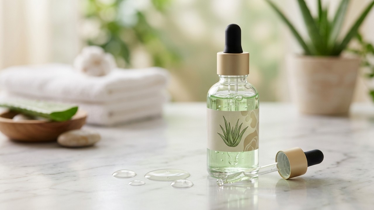 O uso de cosméticos industriais com aloe vera garante uma hidratação facial segura e eficaz. – Imagem gerada por IA