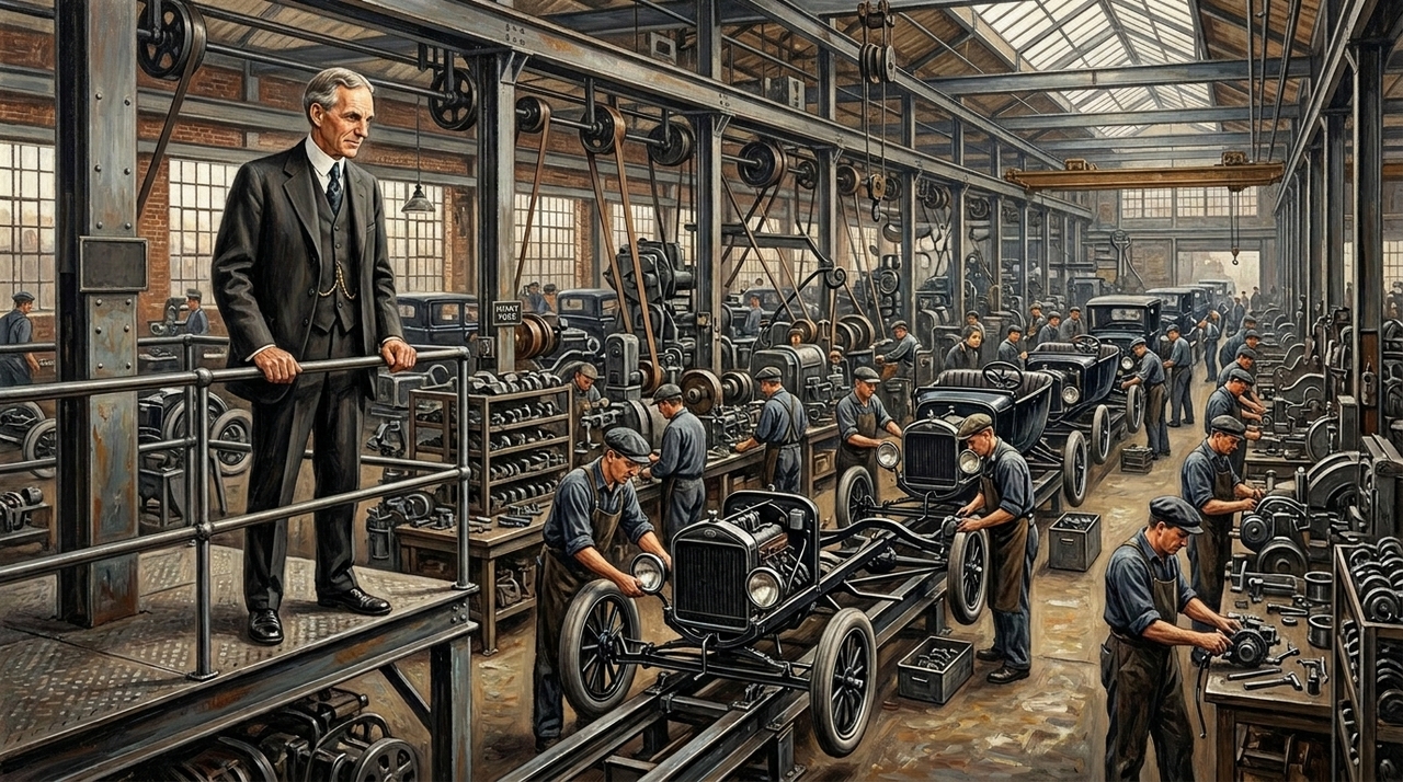Em janeiro de 1914, a Ford Motor Company anunciou o pagamento de cinco dólares por dia, valor que dobrava a remuneração de muitos operários da época.