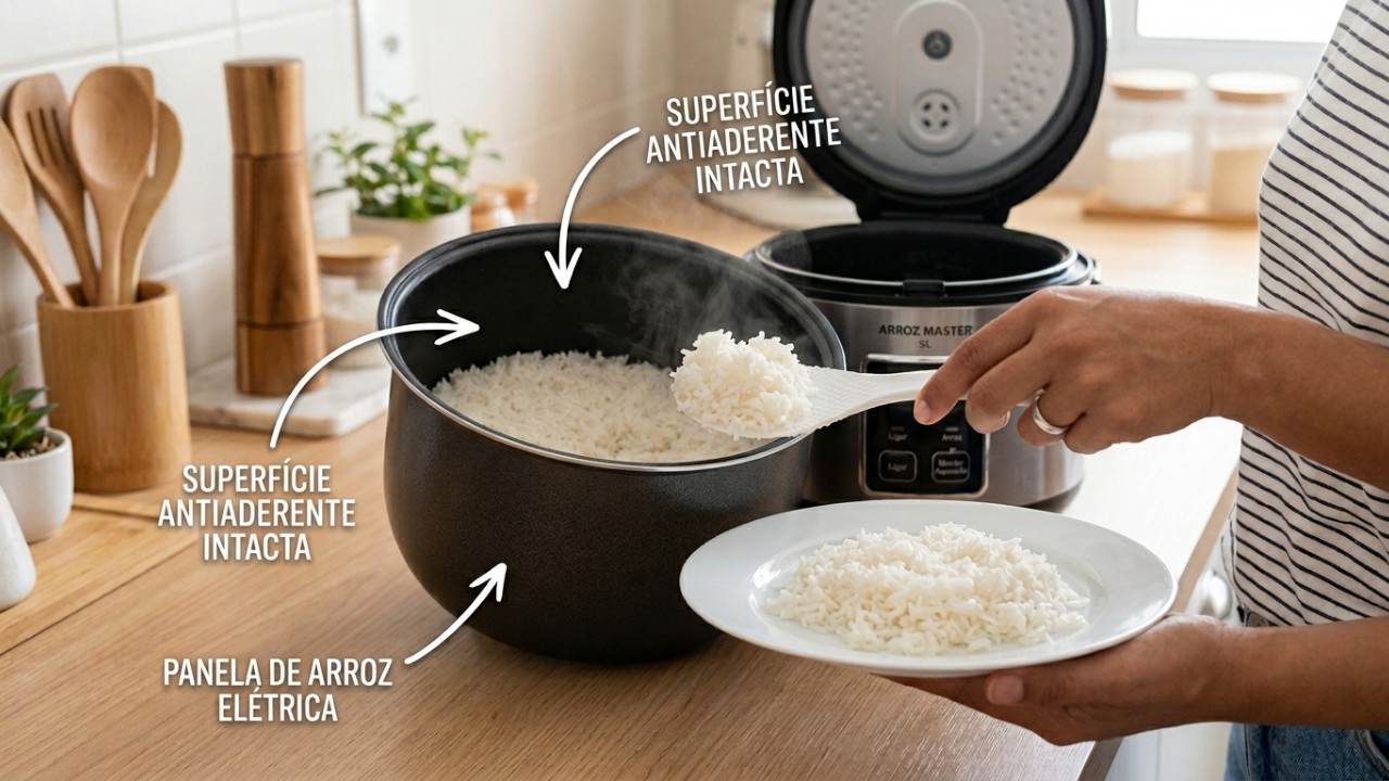 Automatize o cozimento do arroz com tecnologia que garante qualidade e segurança para o seu almoço. – Imagem gerada por IA