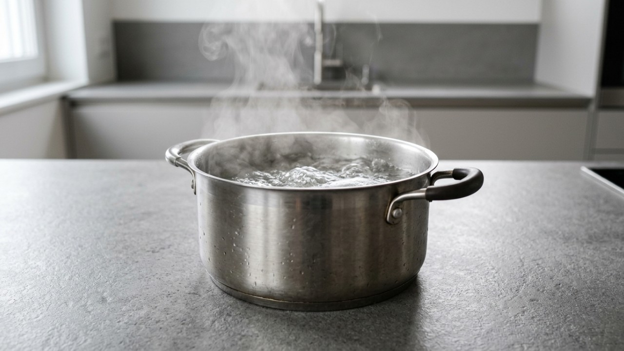 A pedra sinterizada une beleza e alta resistência contra manchas ou desgastes na bancada da cozinha. – Imagem gerada por IA