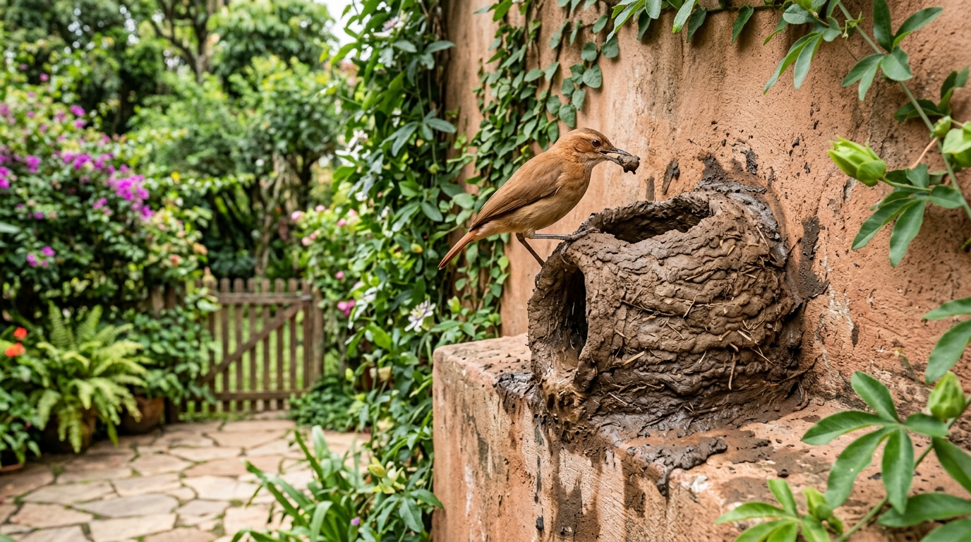 Quintal escolhido por joão-de-barro mostra equilíbrio natural