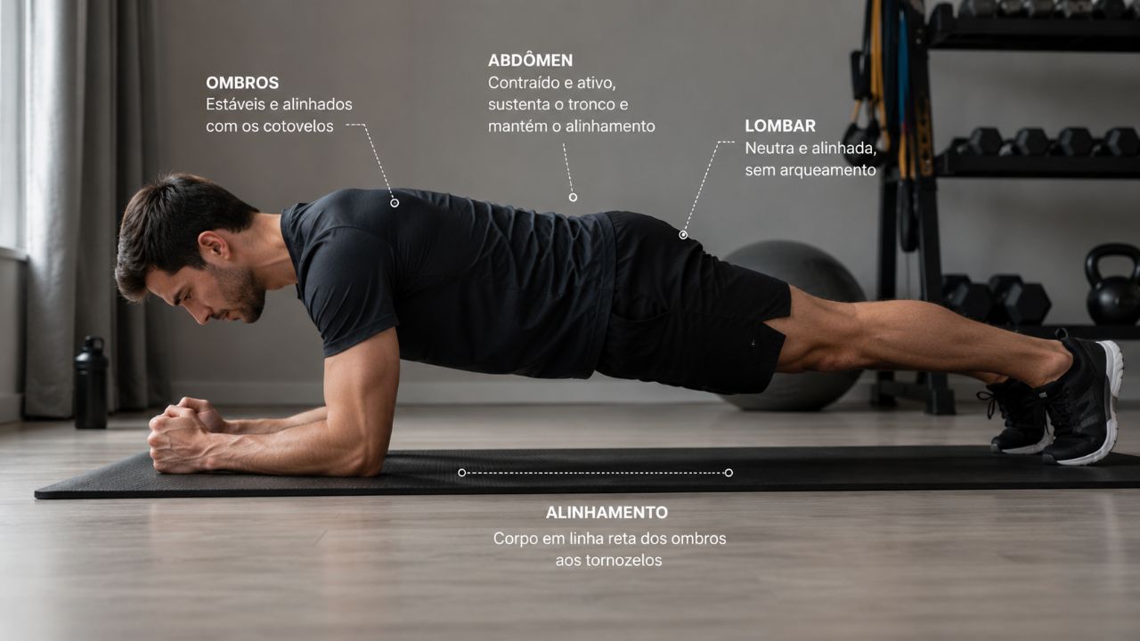 A prancha fortalece o core e a coluna, e sustentá-la por mais tempo indica boa resistência.