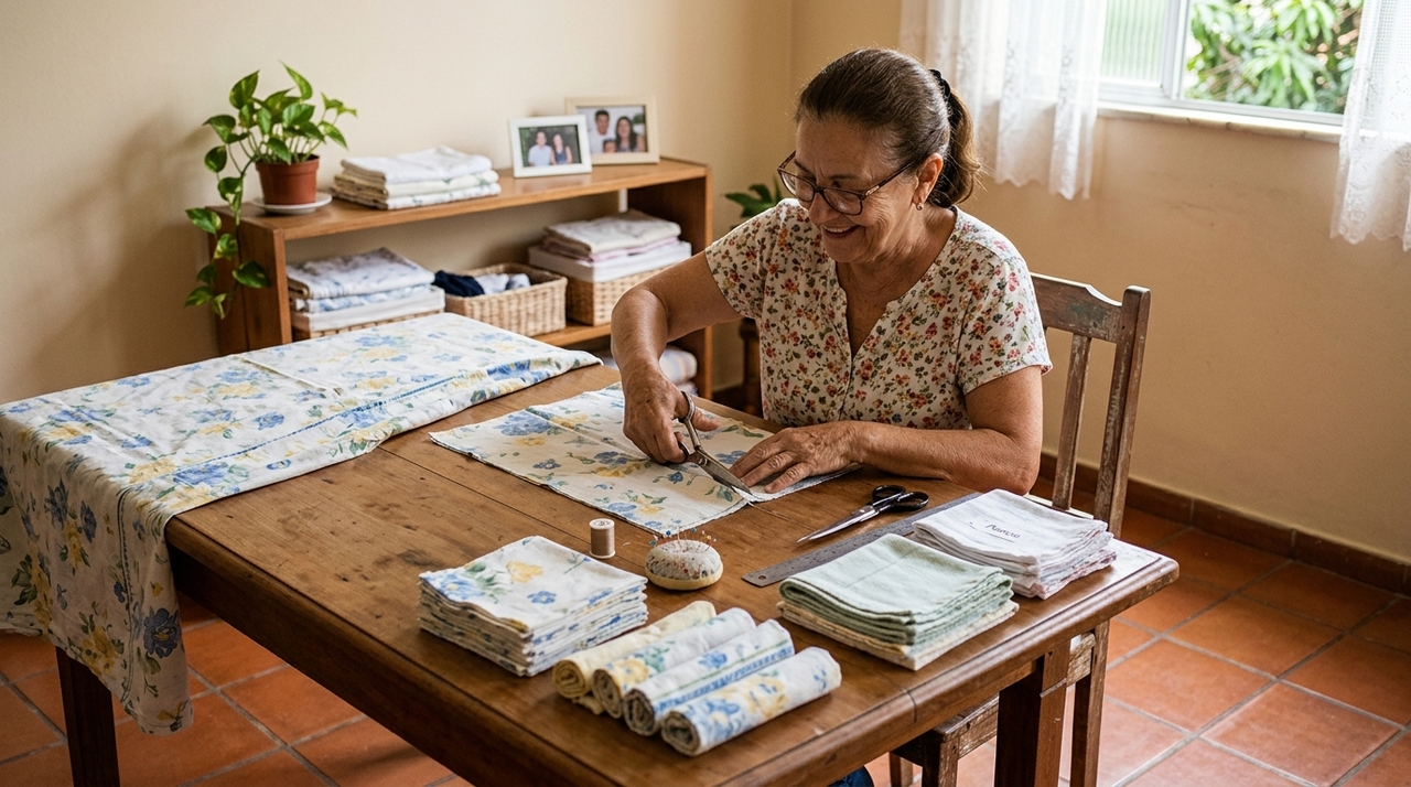 Em quartos, salas, cozinhas e áreas de serviço, o lençol antigo pode ganhar novas funções sem exigir habilidades avançadas de costura