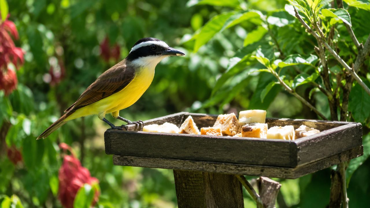 Instale o comedouro do bem-te-vi em uma área calma e aberta para que ele se sinta seguro ao comer.