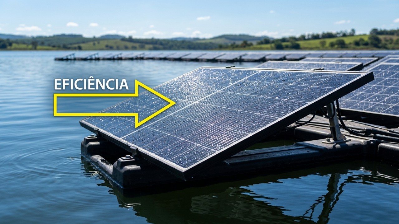 Usina solar flutuante em Singapura demonstra como a inovação converte recursos hídricos em matrizes de energia limpa. – Imagem gerada por IA