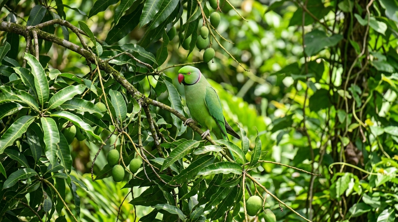 A presença de aves no entorno da casa mostra que o jardim tem elementos capazes de sustentar vida.