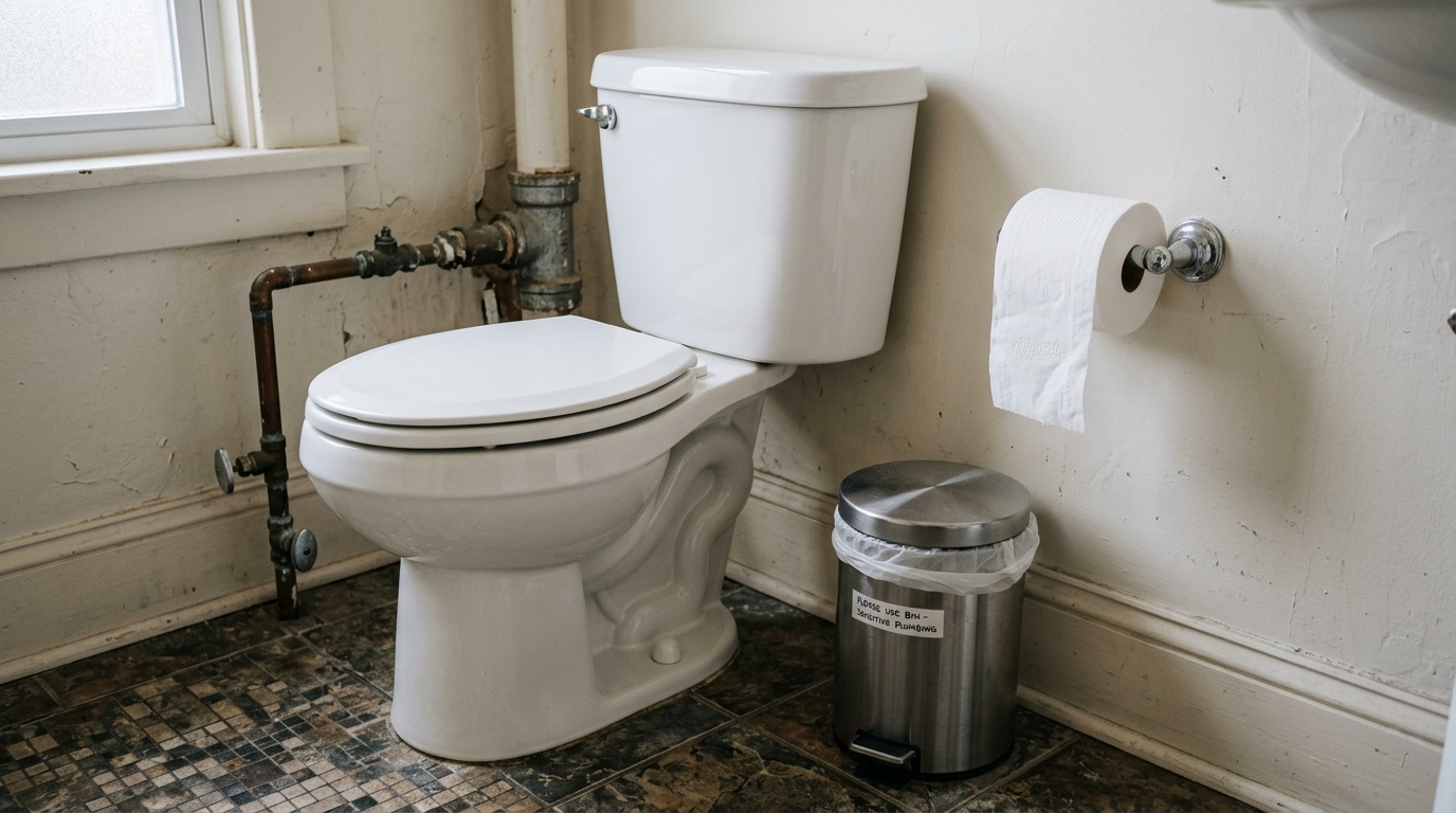Vaso sanitário pode entupir quando recebe papel demais