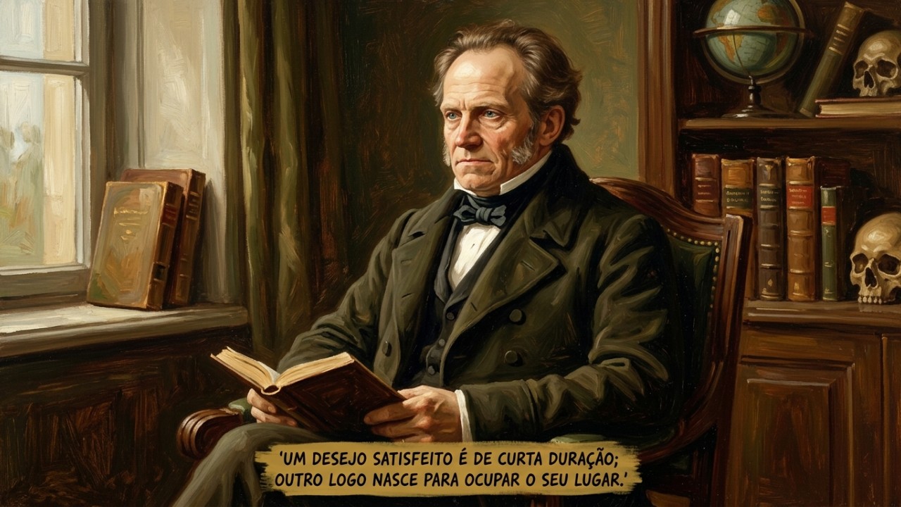 A nossa busca constante por consumo e metas revela o ciclo vicioso de insatisfação que a filosofia de Schopenhauer explica através do conceito da vontade insaciável. – Imagem gerada por IA