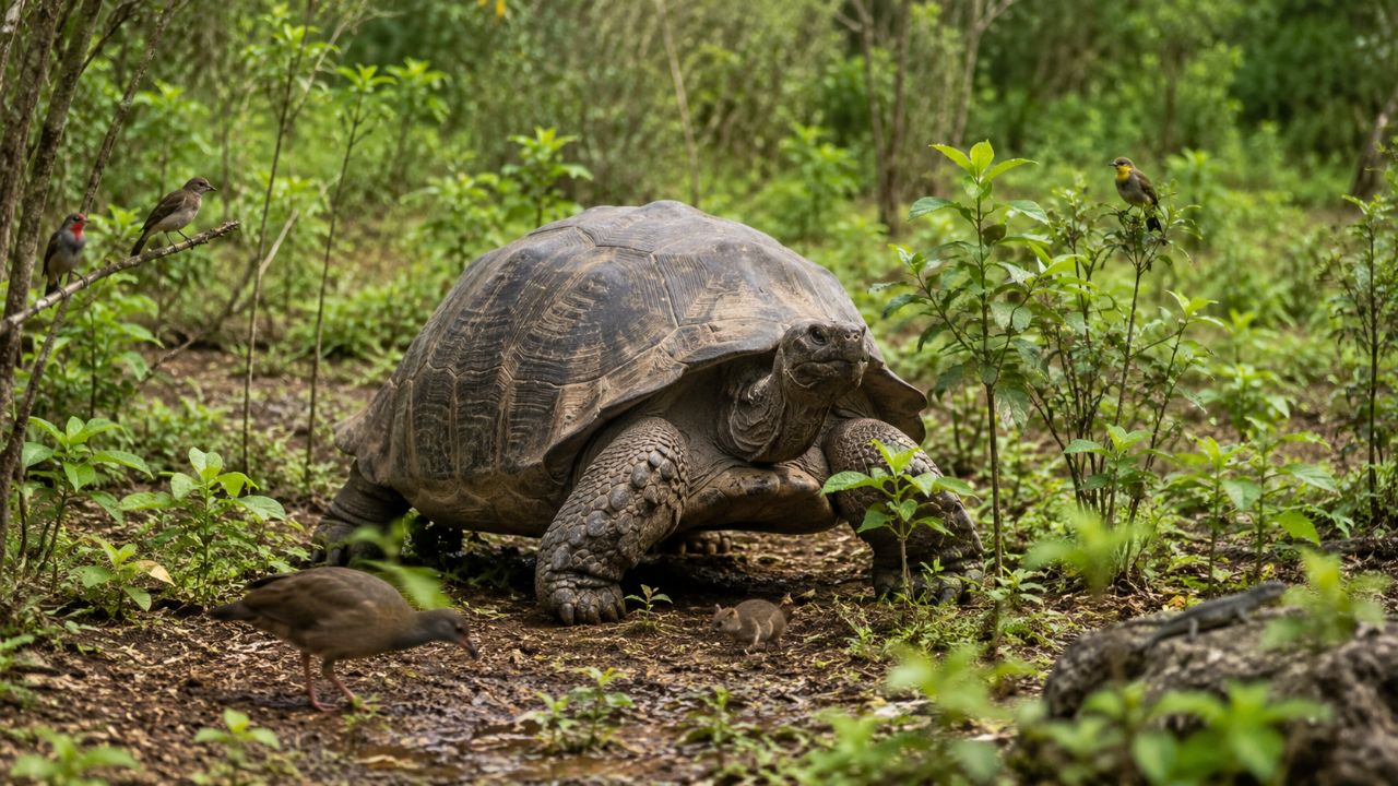 A reintrodução de animais acelera a recuperação vegetal, melhorando o solo e atraindo uma rica biodiversidade de insetos e aves para a região.