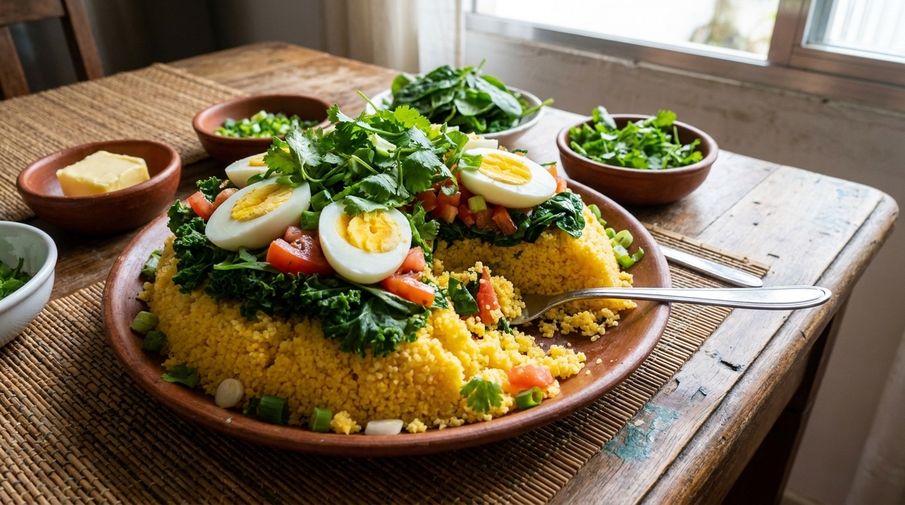 Uma das formas mais práticas é transformar o cuscuz em base para saladas mornas ou frias.