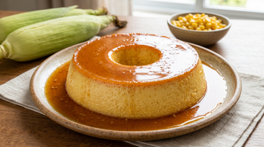 O pudim de milho-verde é uma forma criativa de transformar ingredientes tradicionais em uma sobremesa elegante e saborosa