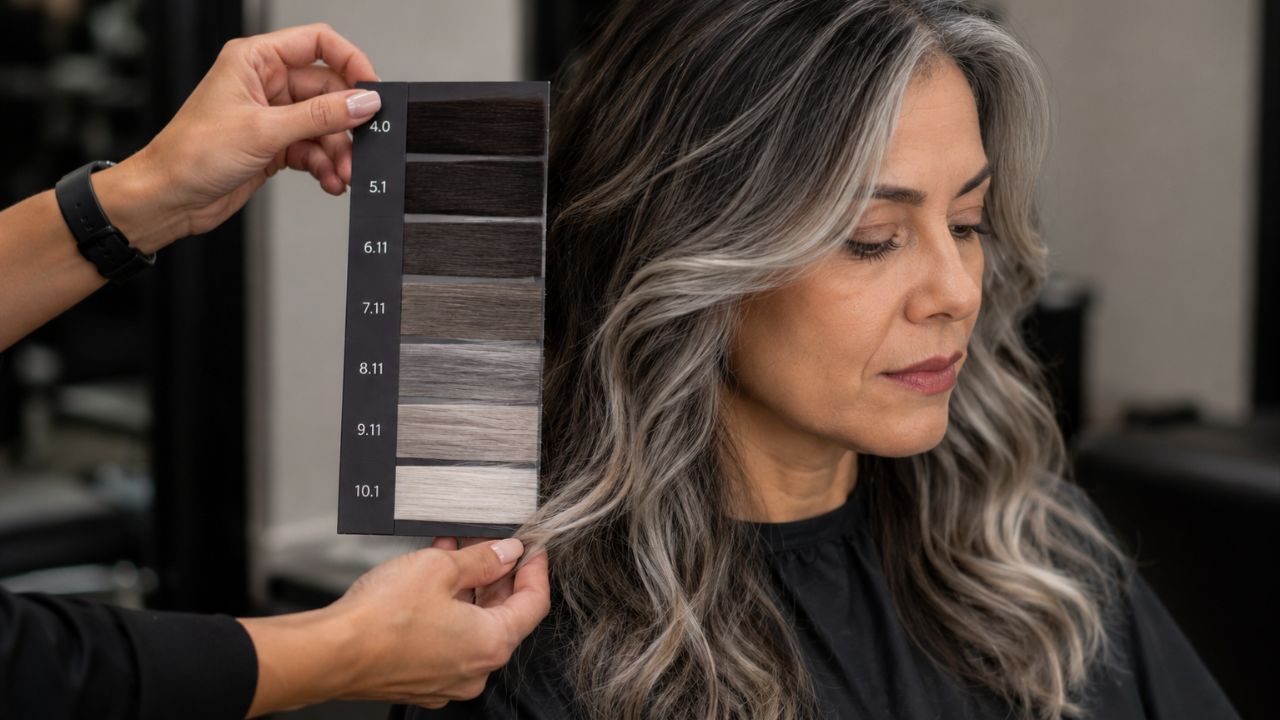 O balayage cinza é personalizado para qualquer pessoa com muitos grisalhos, avaliando tom e histórico.
