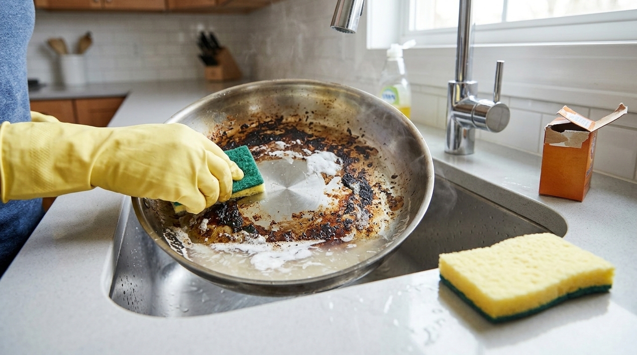 Uma forma prática de lidar com a panela de aço inoxidável queimada é começar com métodos suaves, como o uso de água quente para soltar restos de alimento grudados no fundo
