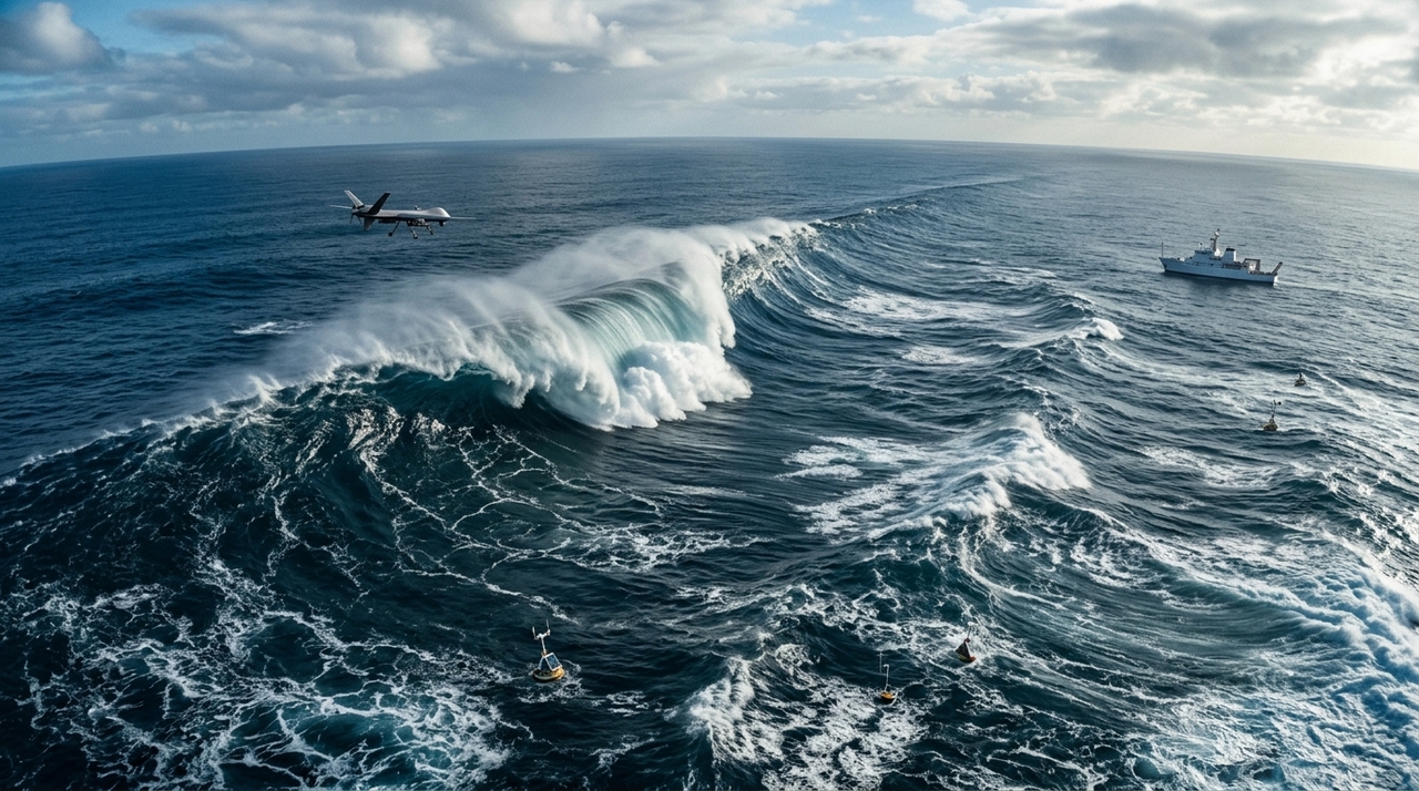 A tecnologia espacial avançada capturou pela primeira vez uma visão detalhada em alta resolução de uma gigantesca onda que cruzou o oceano.