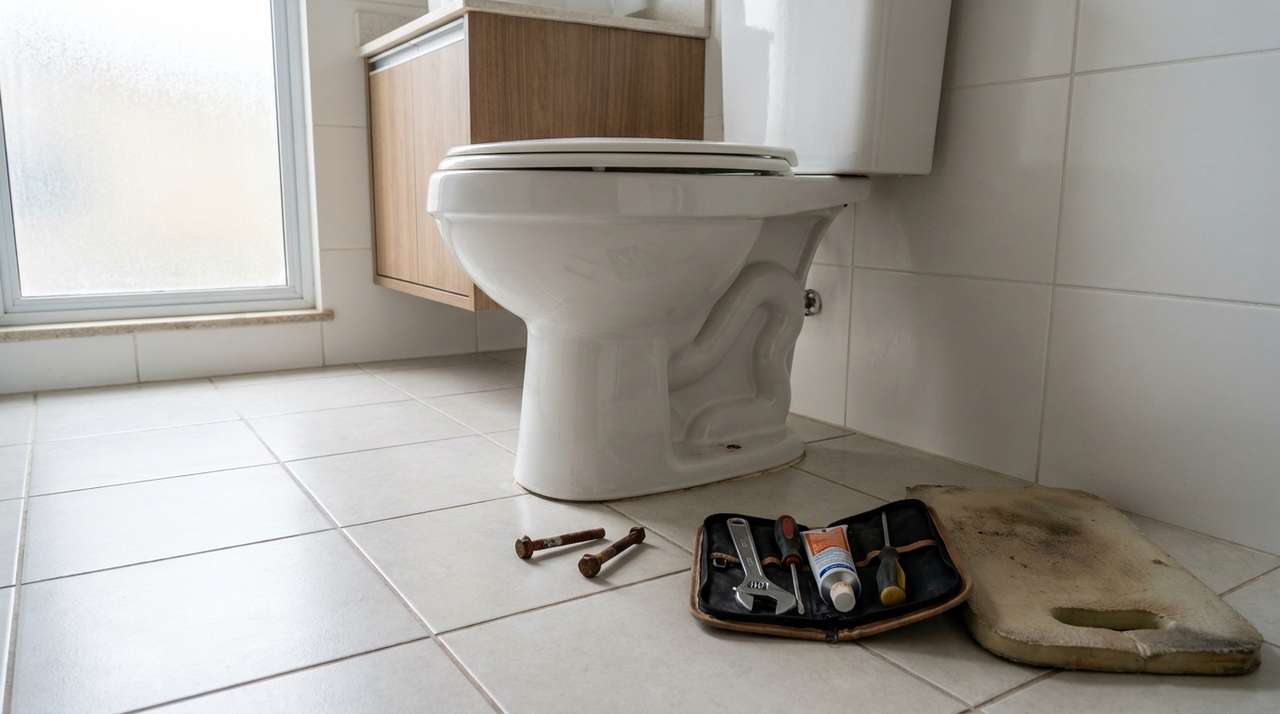A maneira mais segura de corrigir um vaso sanitário bambo é apertar os parafusos de fixação aos poucos, alternando os lados.