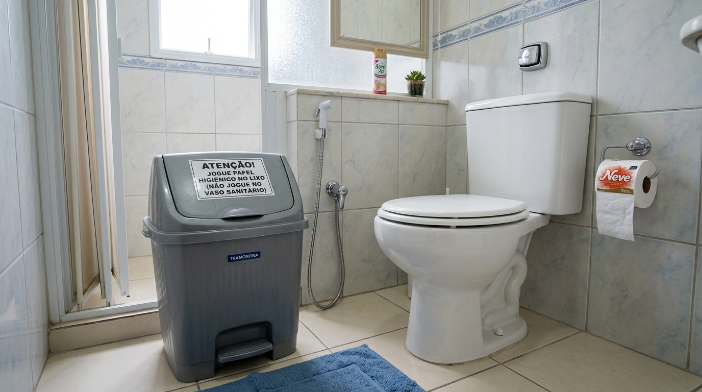 Vaso sanitário pode entupir quando recebe papel demais
