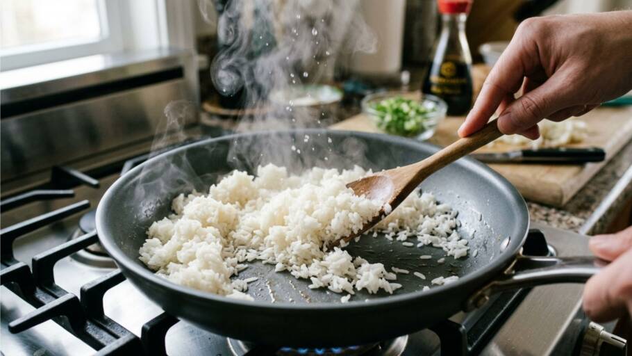 A umidade é essencial para recuperar a textura do arroz