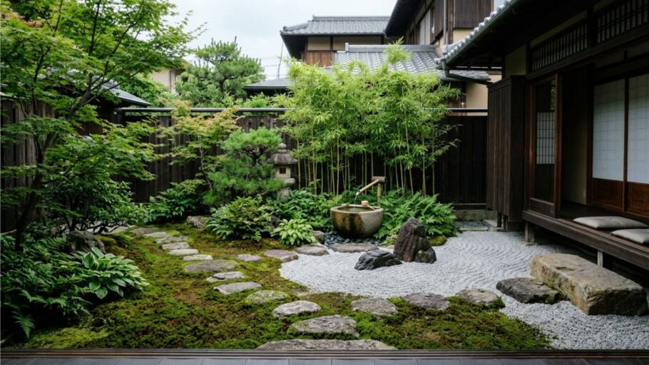 O jardim japonês valoriza equilíbrio e simplicidade na composição
