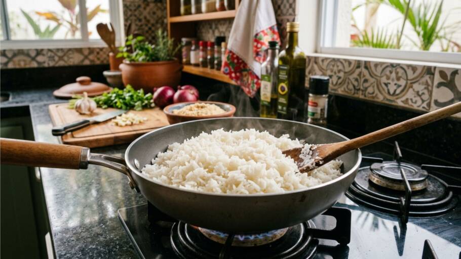 A água do arroz influencia diretamente a textura final do prato