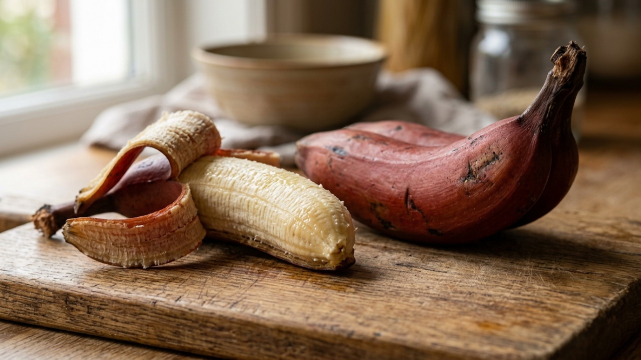 A banana vermelha se destaca no mercado de frutas especiais pela casca cor de vinho e polpa cremosa.
