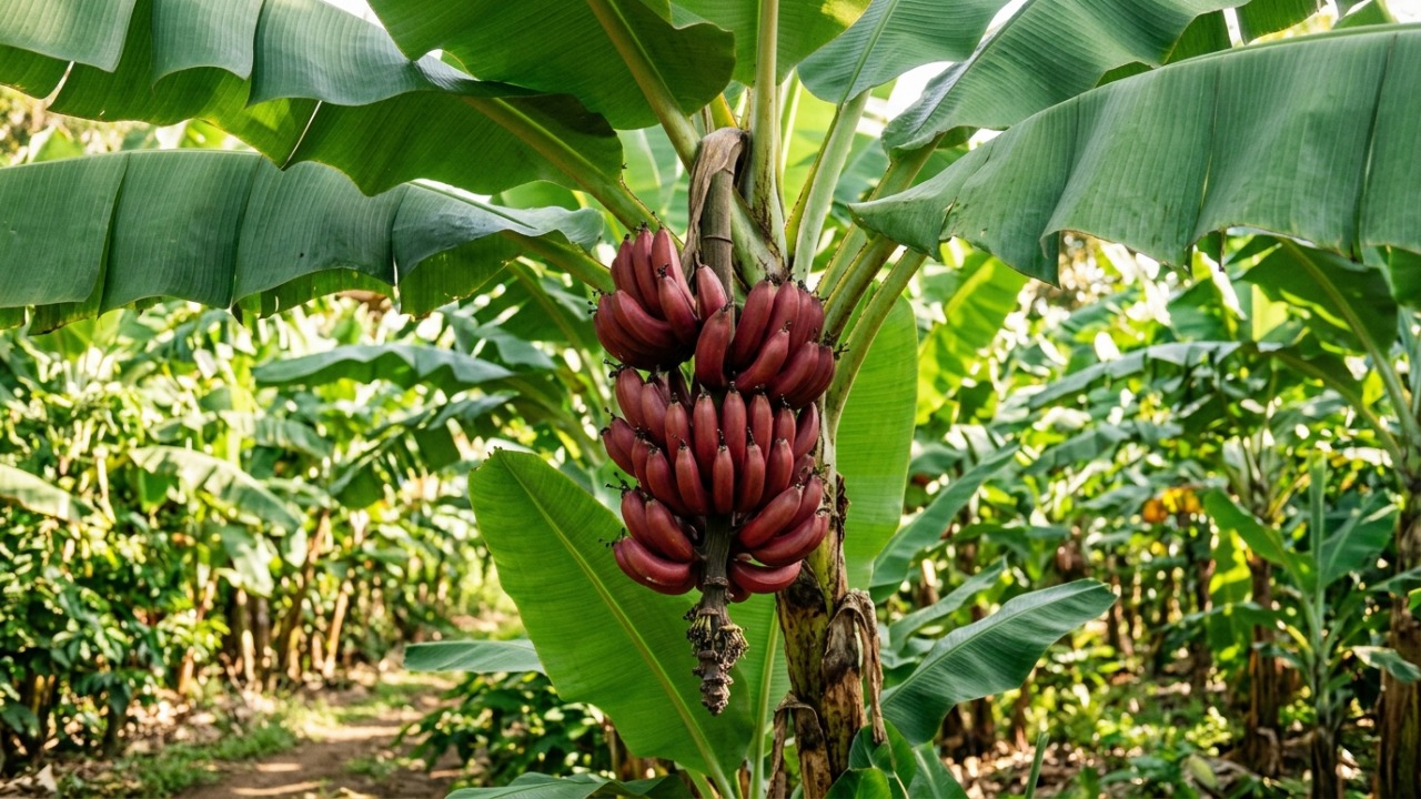 A banana vermelha se destaca no mercado de frutas especiais pela casca cor de vinho e polpa cremosa.