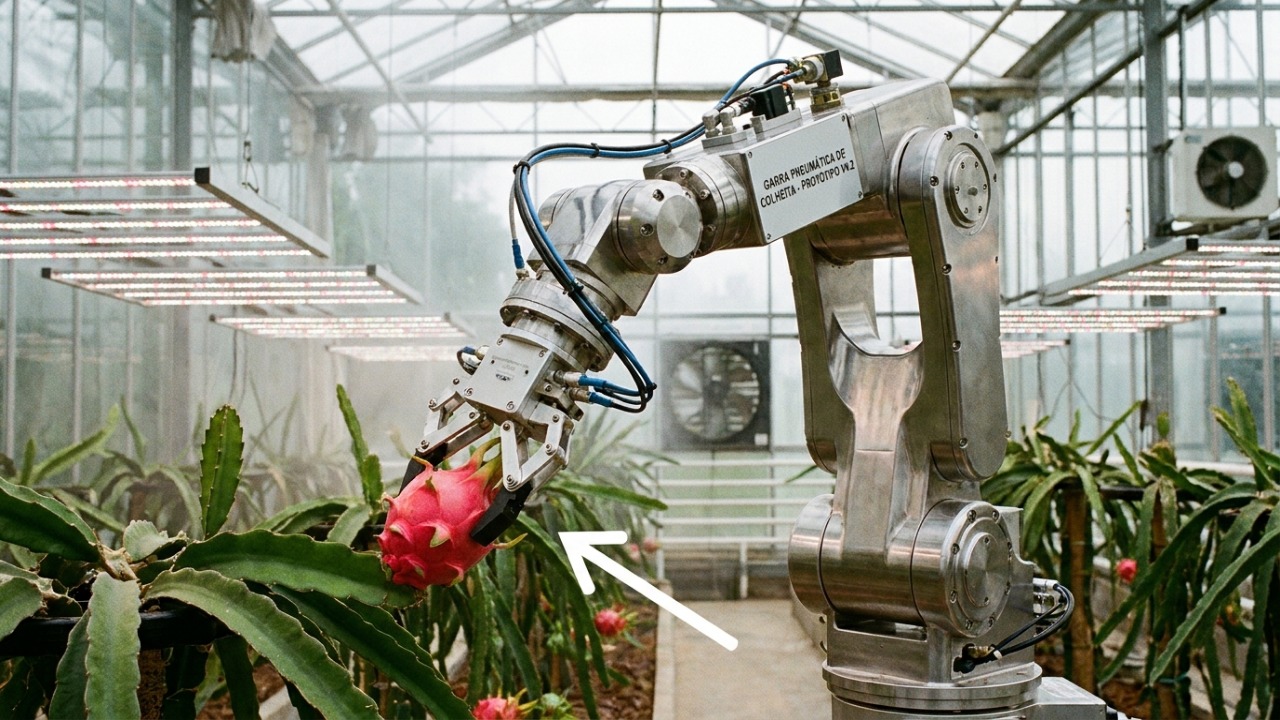 O robô DragonBot utiliza inteligência artificial e visão computacional para identificar e colher pitayas no ponto ideal de maturação.