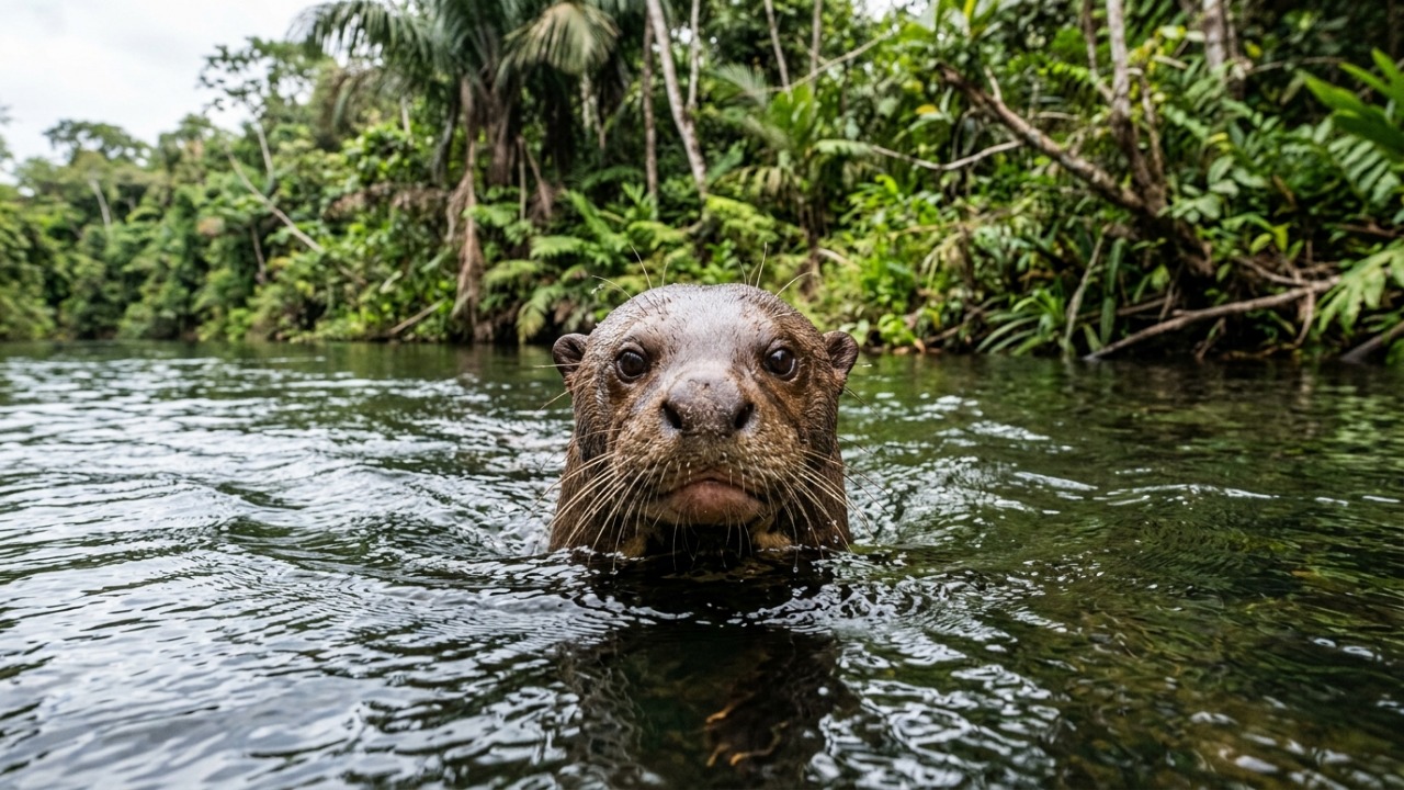 Como predador de topo, a lontra gigante regula a população de peixes e garante a estabilidade dos rios locais.