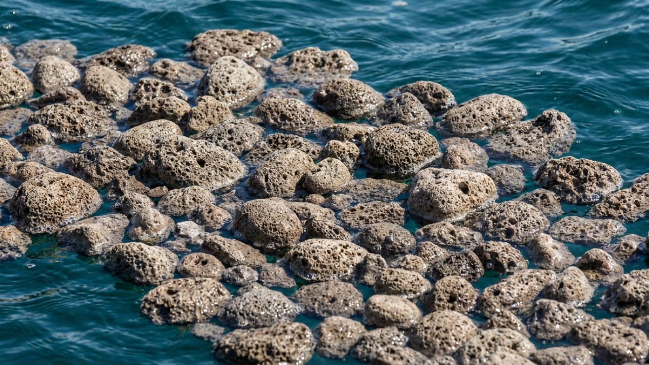 Pesquisadores monitoram o impacto de erupções submarinas e a formação de pedra-pomes nos oceanos.