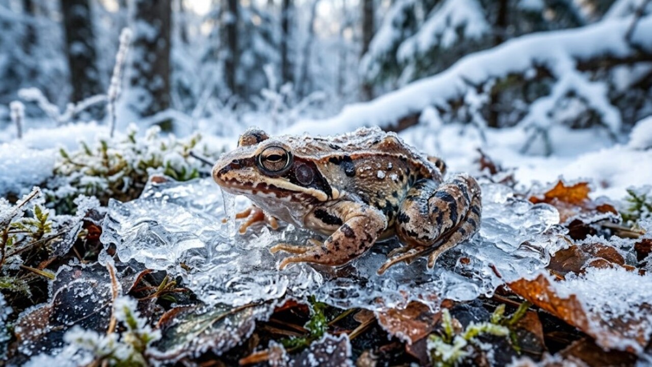 A rã-da-floresta desafia a ciência ao sobreviver completamente congelada durante o inverno e retomar a vida normalmente na primavera