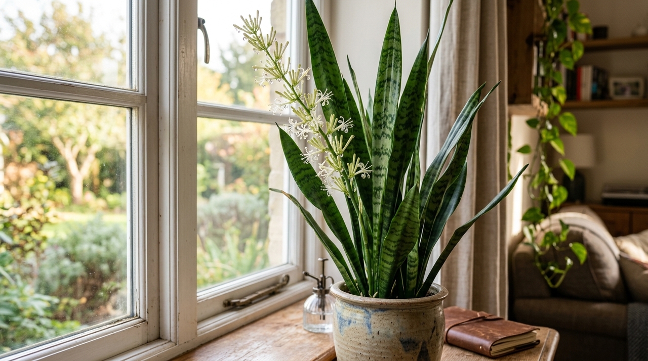 A Dracaena trifasciata é uma espécie africana cultivada pelas folhas rígidas e verticais.