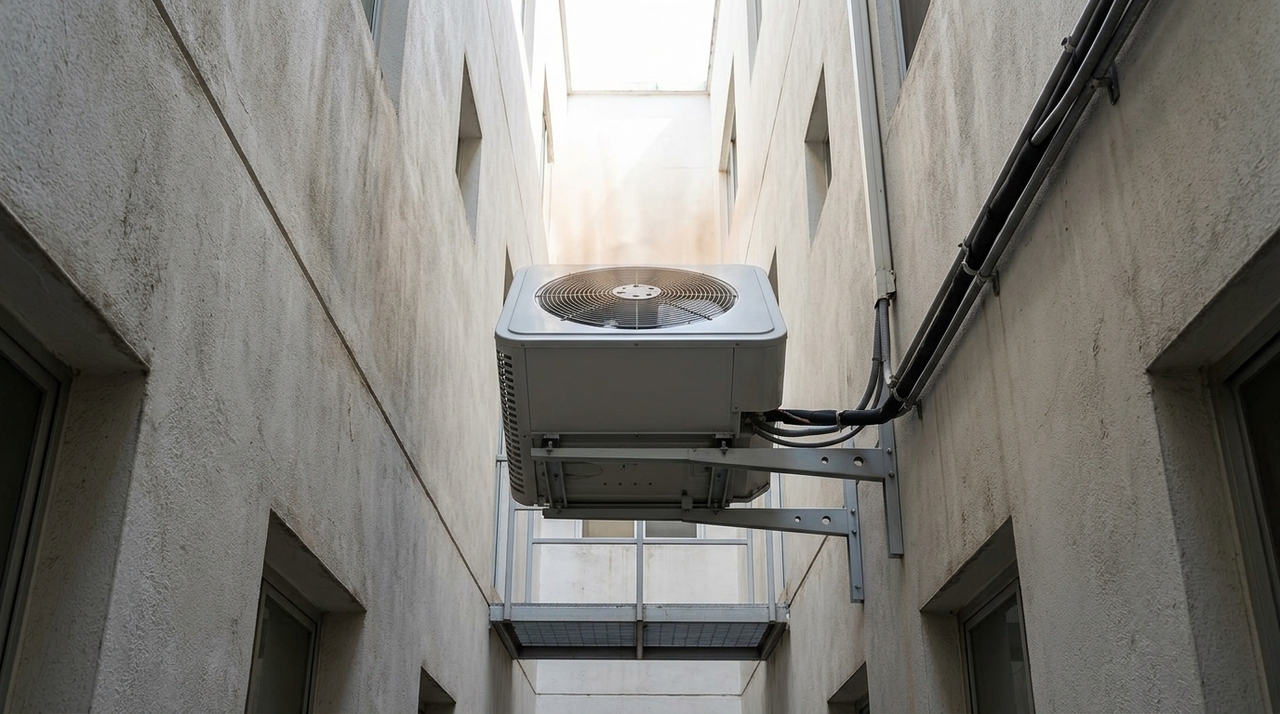 No modo de refrigeração, o sistema transporta para fora o calor retirado do ambiente interno.