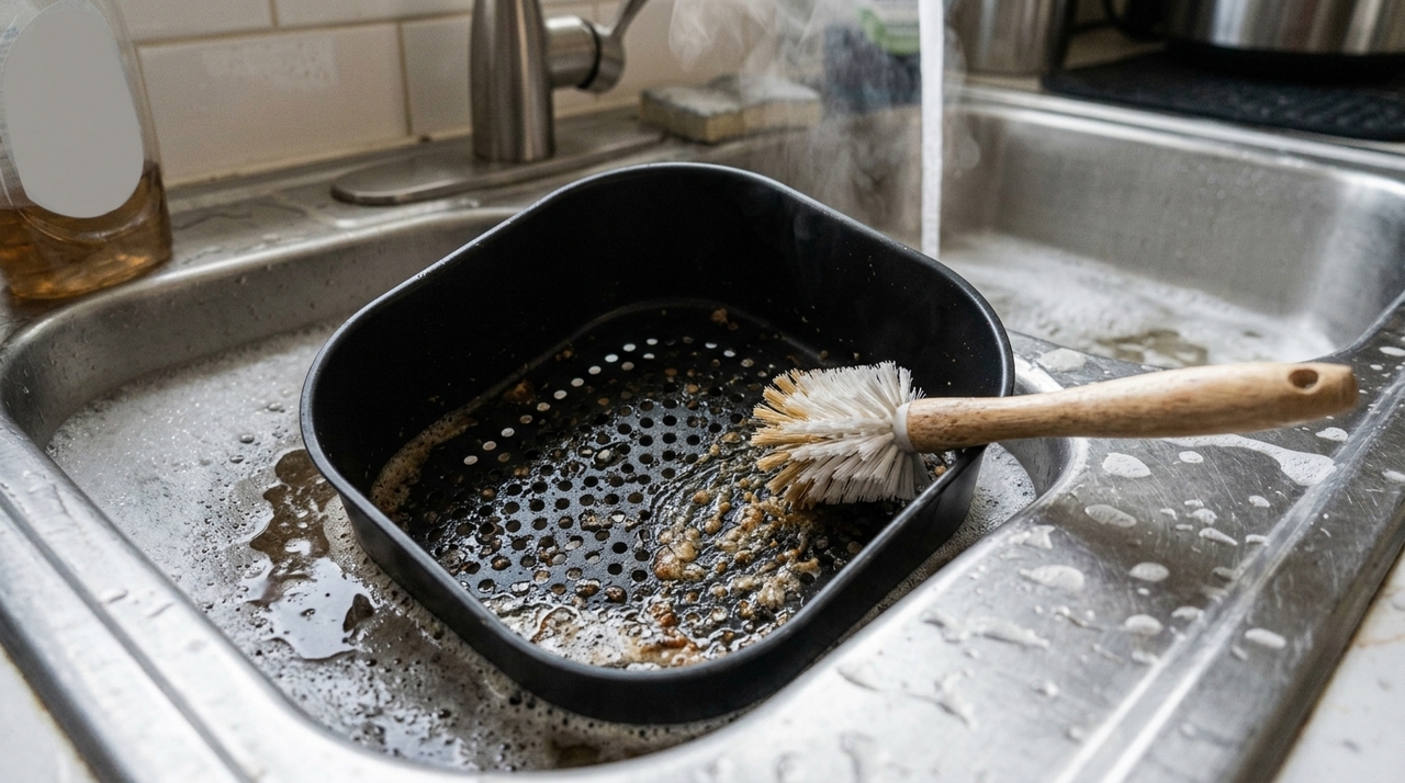 A fritadeira de ar funciona com ar quente em alta velocidade, permitindo fritar, grelhar e assar com pouco ou nenhum óleo.