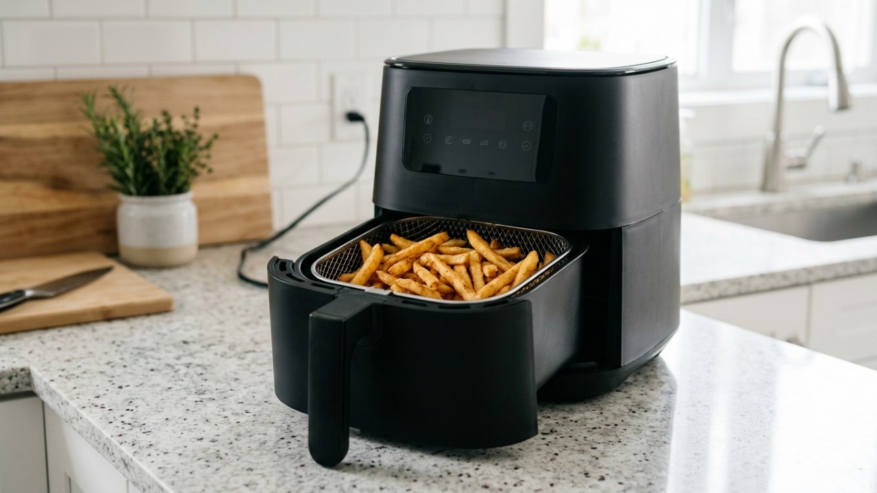 A circulação de ar é essencial para manter a qualidade e a crocância dos alimentos preparados. – Imagem gerada por IA