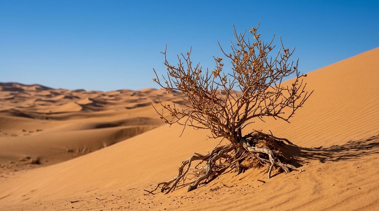 O Calligonum é uma planta adaptada a ambientes desérticos que praticamente dispensa solo fértil