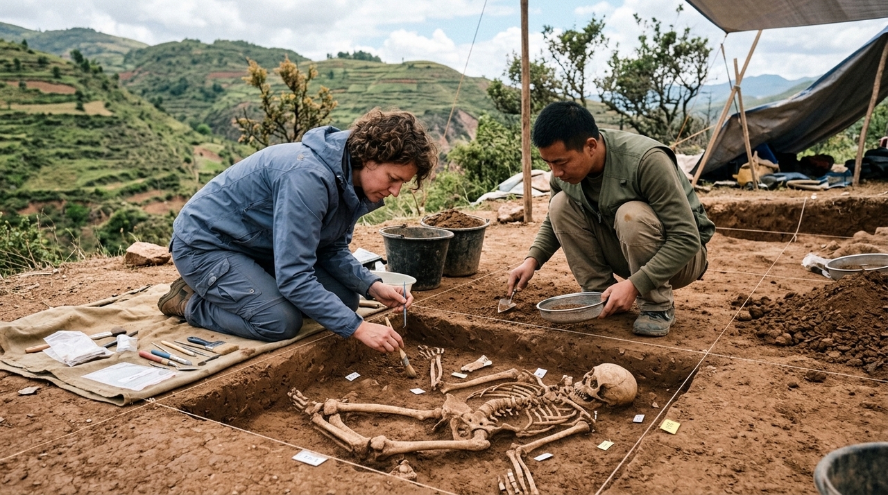 O esqueleto foi localizado no sítio arqueológico de Xingyi, na província chinesa de Yunnan.
