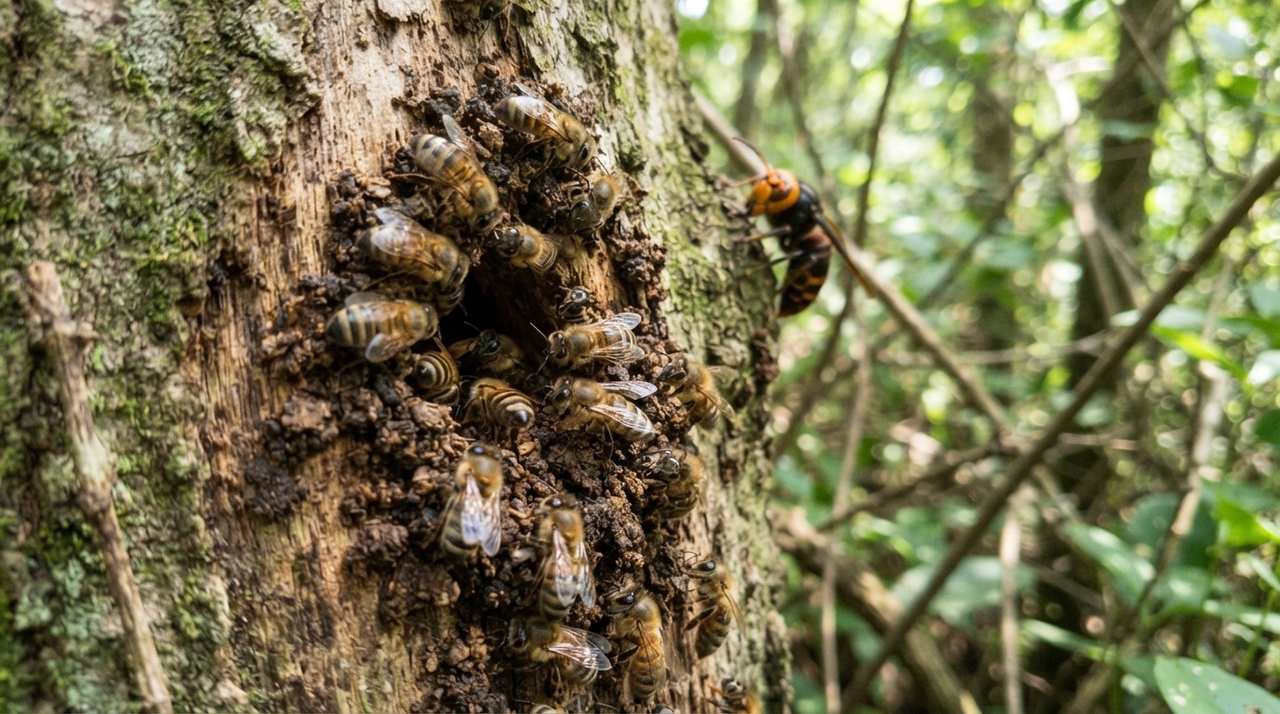 Pesquisadores registraram um comportamento nunca documentado anteriormente em que abelhas asiáticas utilizam fezes de animais como uma espécie de ferramenta defensiva